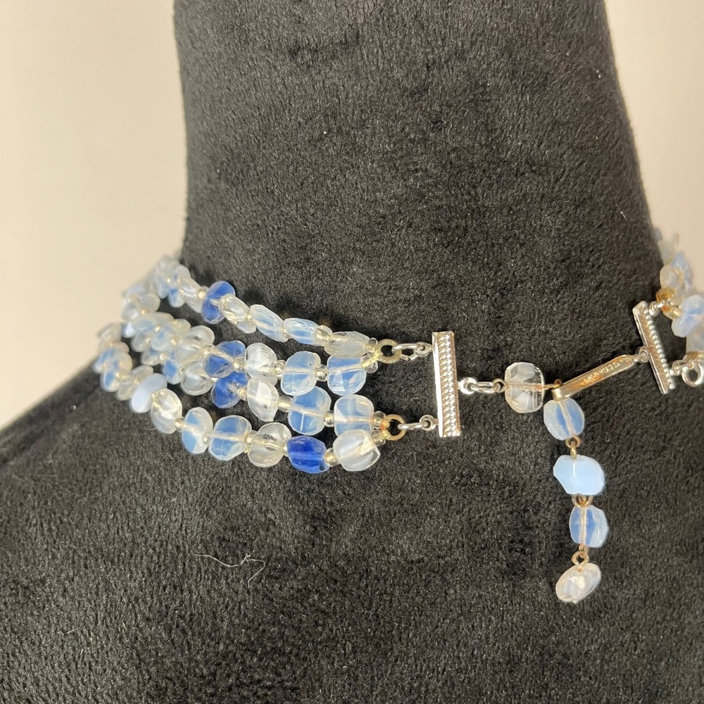 Vtg 50s 60s W Germany Blue Glass Beaded Choker Necklace‎ & Matching Earrings Set - Picture 4 of 14